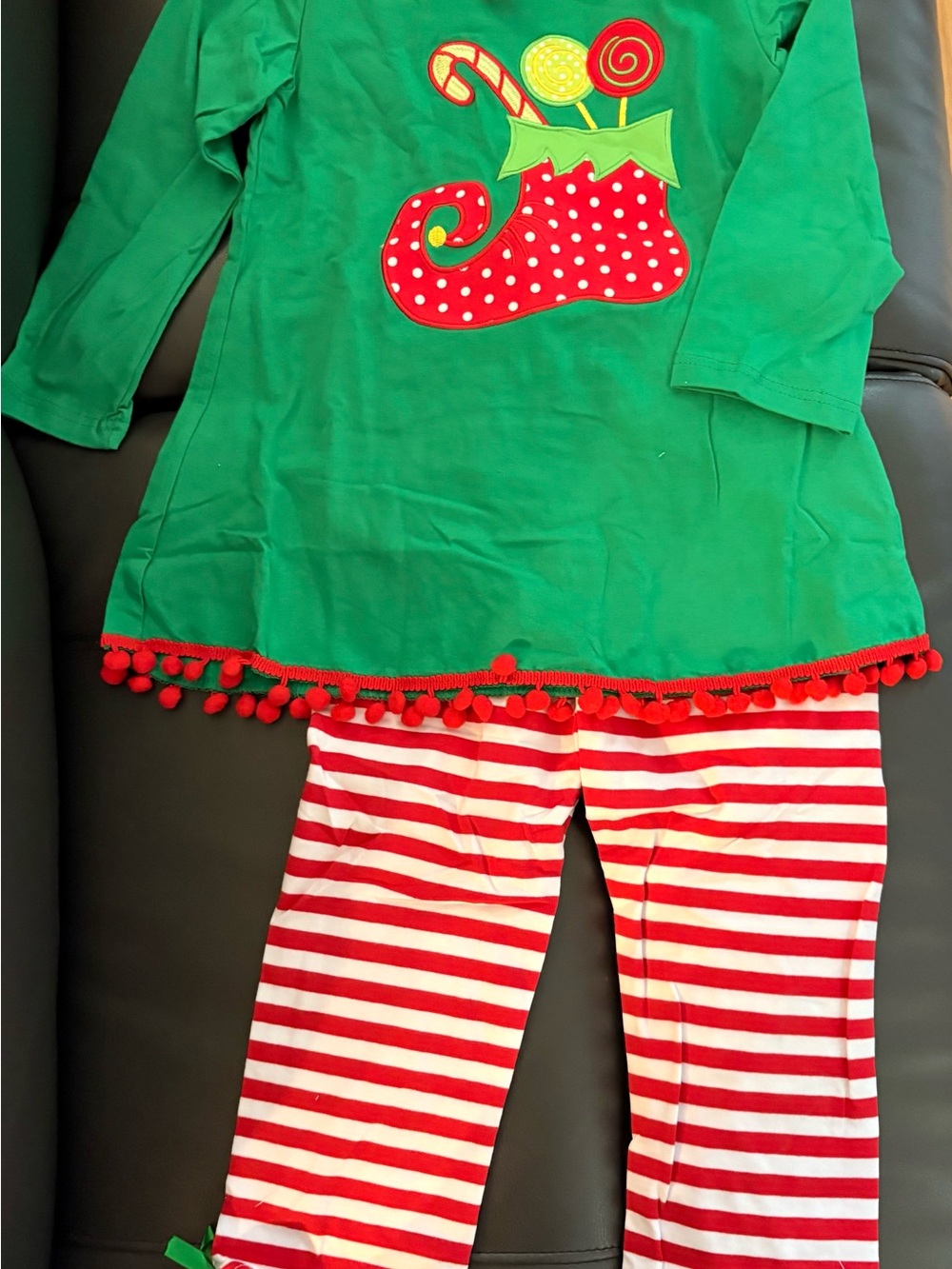 Kids Green & Red Holiday Set with Candy Elf stocking Design